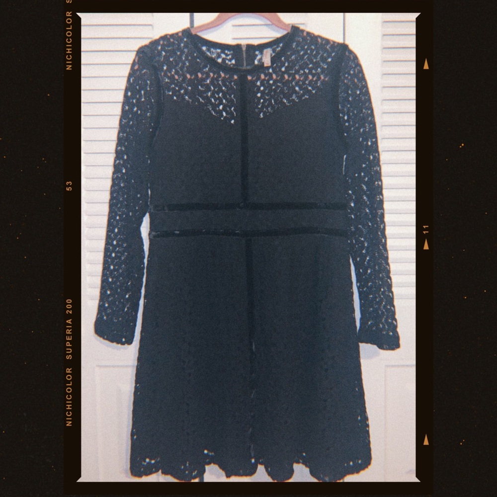 Long-Sleeve Lace Midi Dress with Slip